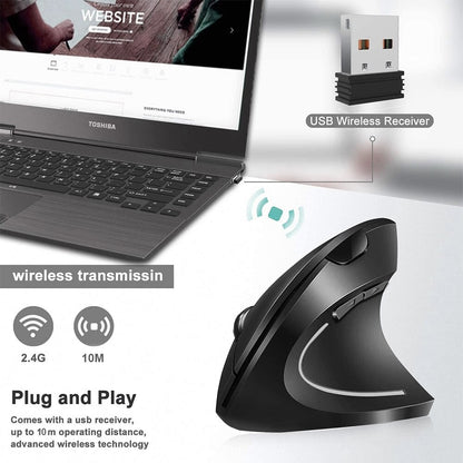 Mouse Óptico Sem Fio Vertical Ergonômico 2,4 GHz, 3 Níveis de DPI Ajustáveis 800/1200/1600, 6 Botões para Notebook PC Computador de Mesa
