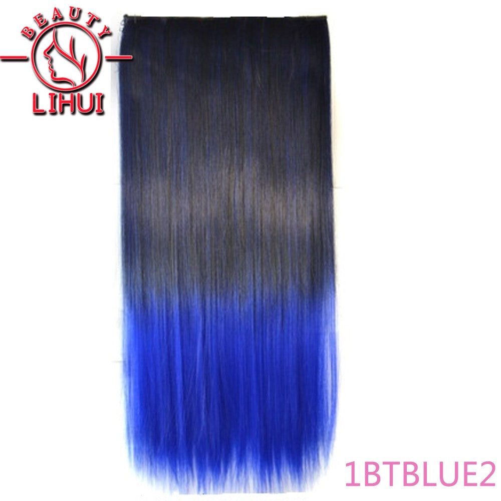Extensões de cabelo sintéticas com clipe, longas e lisas, com 5 clipes em uma única peça, extensões de cabelo multicoloridas LIHUI