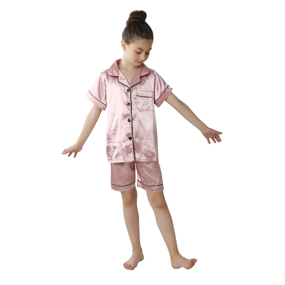 Girls Christmas Pajamas Children's Satin Silk Pajama Sets Girl Pink Satin Homewear Nightwear Loungewear Kids Clothes For 3-14Yrs