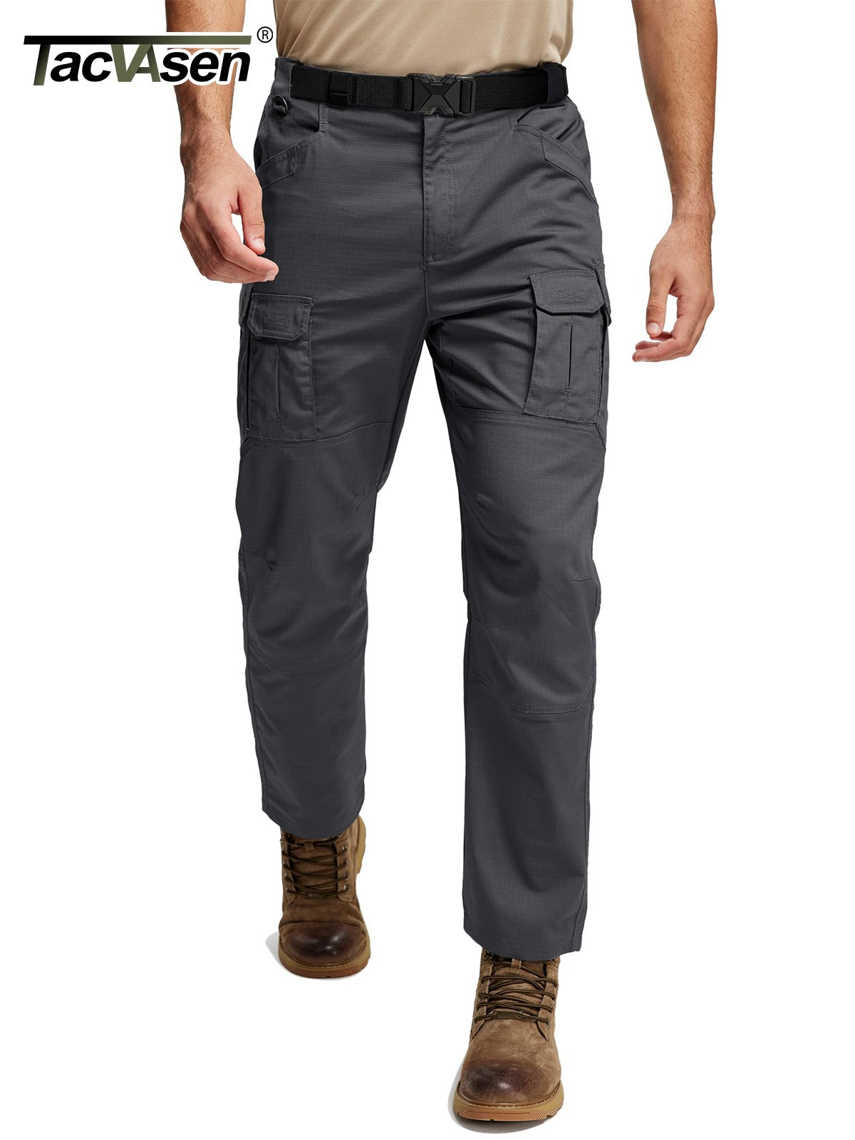 TACVASEN Mens Lightweight Hiking Pants Waterproof Ripstop Lightweight Breathable Stretch Work Tactical Outdoor Trousers 8 Pocket
