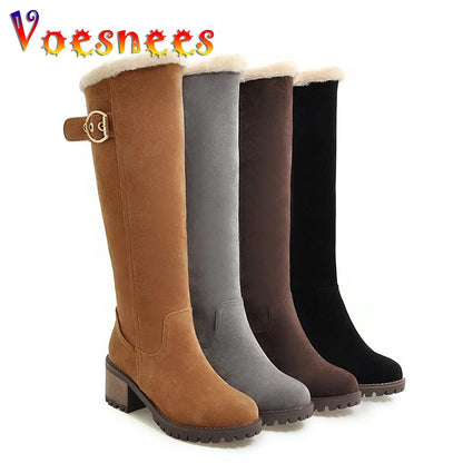Women's Winter Warm Long Boots 2022 New Fashion Flock Knee-High Boots Exquisit College Style Plush Thick Soled Zip Female Shoes