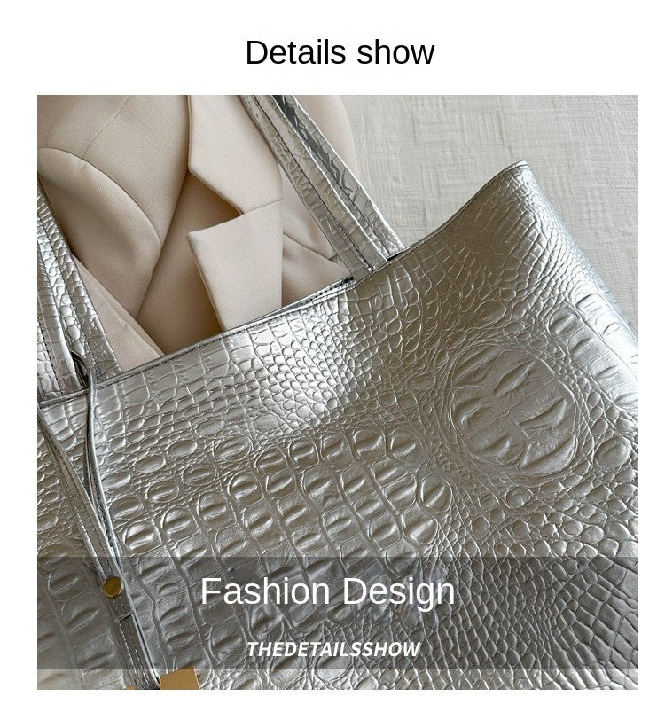 Fashion Casual Women Shoulder Bags Silver Gold Black Crocodile Handbag PU Leather Female Big Tote Bag Ladies Hand Bags Sac