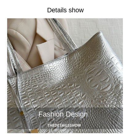 Fashion Casual Women Shoulder Bags Silver Gold Black Crocodile Handbag PU Leather Female Big Tote Bag Ladies Hand Bags Sac