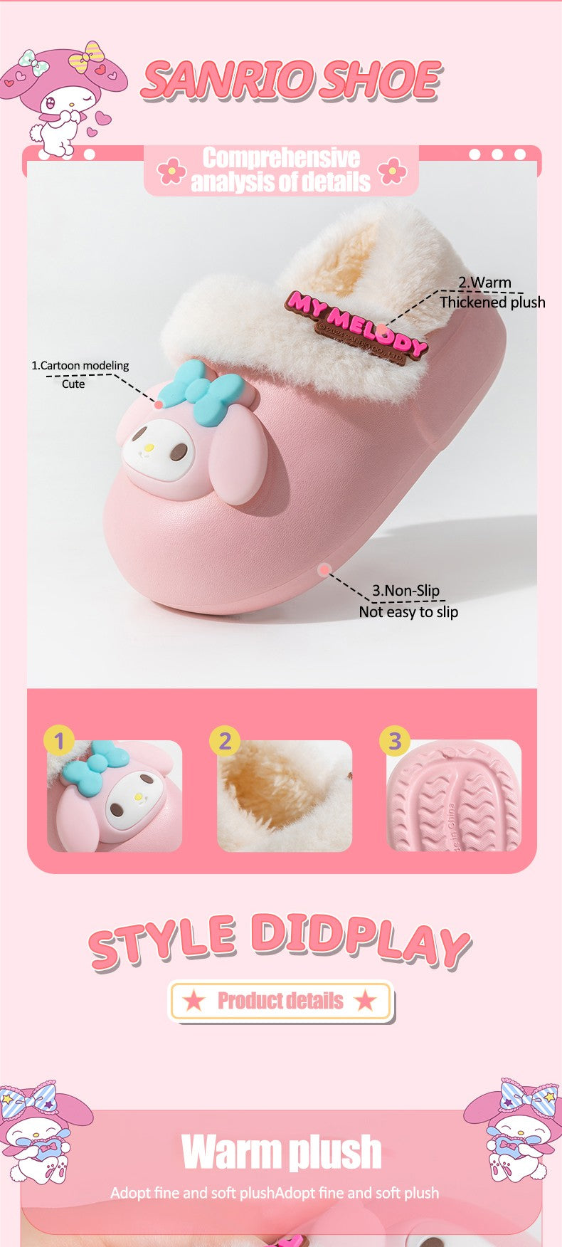 2024 New Winter Warm Cute Cartoon Indoor Mule Soft Non-slip Fluffy Slippers For Kids Teen Boys Girls Children Home Cotton Shoes