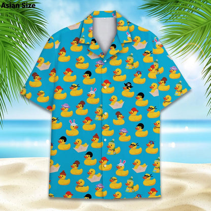 Funny Neon Rubber Duck Hawaiian Shirt For Men Galaxy Yellow Duck Mens Hawaiian Casual Button Down Shirts Short Sleeve Shirt Tops