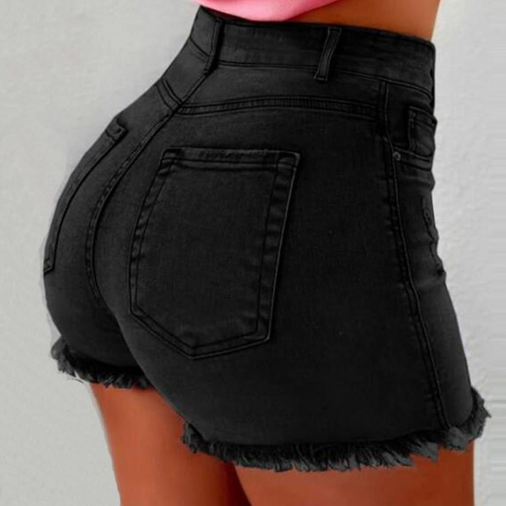 2025 Retro Distressed Ripped Edge Women Shorts High Waist Washed Butt-lifted Slim Fit Side Pockets Casual Club Party Short Pants
