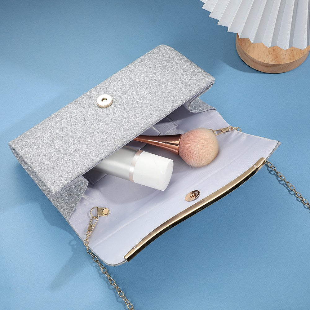 Fashionable Japanese and Korean style ladies' metal-edged elegant evening bag with glitter material high-end single-shoulder cr