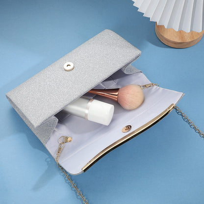 Fashionable Japanese and Korean style ladies' metal-edged elegant evening bag with glitter material high-end single-shoulder cr