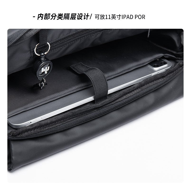 Waterproof Crossbody Bag Men Large Capacity 15 inch Laptop Fashion Shoulder Bag Solid Black Light Portable Anti-theft Zipper Bag