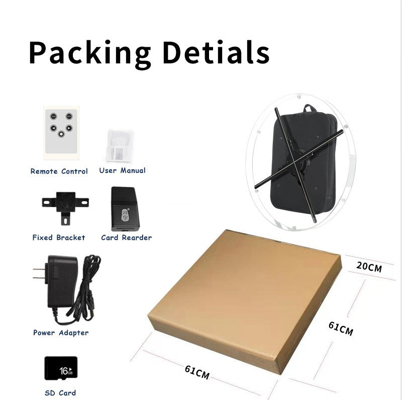 52CM LED 3D Holographic Fan Projector Portable Backpack with WiFi 576pcs Projector for Christmas Event Parties Advertising