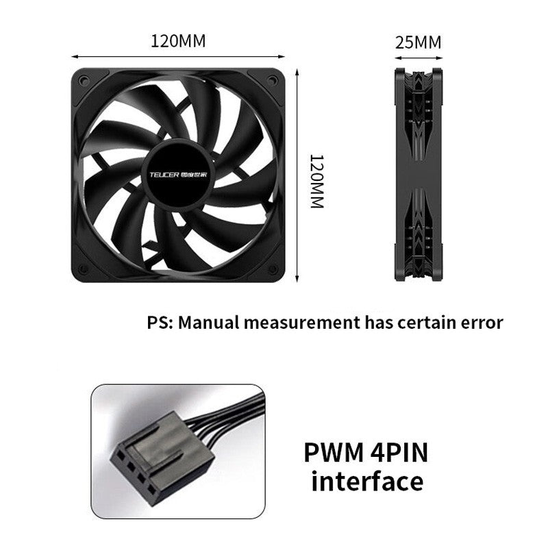 TEUCER PC Computer Case Fan PWM 4 Pin 120mm Silent 12CM Fan CPU Cooler Cooling Fan Cooling Radiator Fan 12V Adjust Fan Speed
