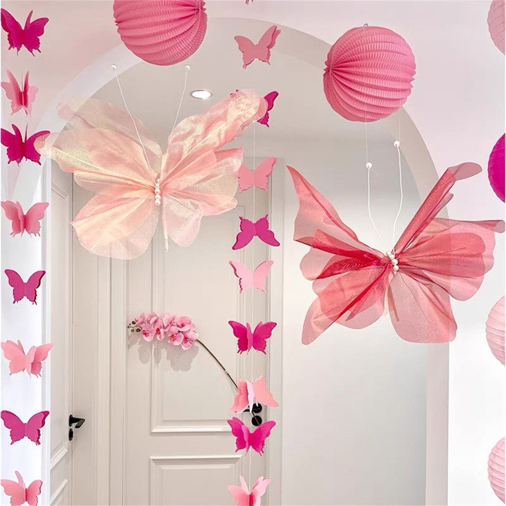 50cm Big Simulation Butterfly 3D Outdoor Shopping Mall Wedding Festival Decoration Hollow Large Hanging Gauze Fake Butterfly
