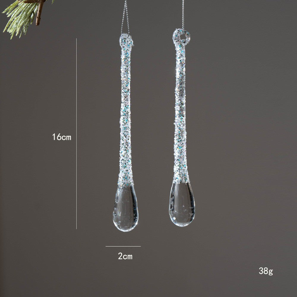 High Quality Crystal Clear Christmas Tree Ornaments Acrylic Glitter Icicle Decorations Transparent Hanging Party Holiday Decor