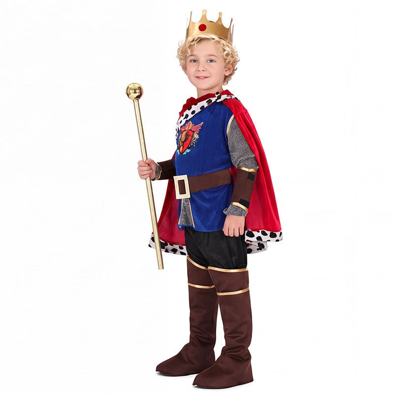 Boy King Prince Role Playing Costume Royal Set Prince Crown Cloak Halloween Birthday Makeup Party Gorgeous Dress Up No scepter