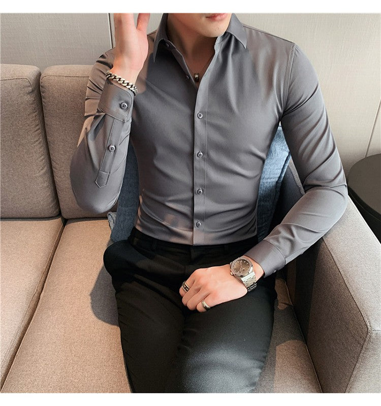 Plus Size S-7XL High Quality Men Dress Shirt 2024 Autumn Long Sleeve Solid Business Slim Shirts Homme Dress Social Casual Shirt