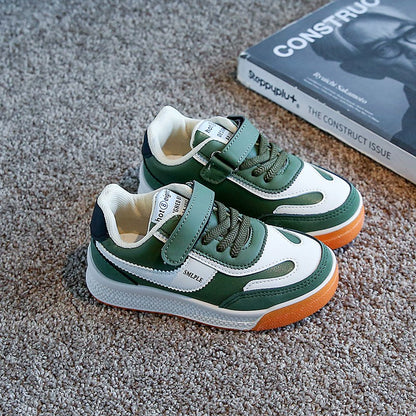 Children's Spring New Leather Upper Sneakers Middle Large Children's Casual Shoes Boys and Girls Soft Sole Students Tennis Shoes