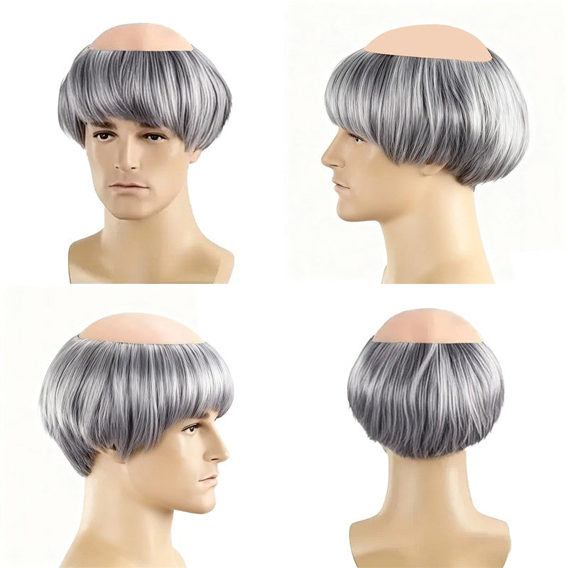 Peruca Sintética Careca Engraçada de Monge para Cosplay, Marrom Novedoso, Adequada para Festas Temáticas de Halloween e Natal, Peruca Careca de 6 Polegadas