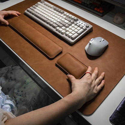 Mouse Pad de Mesa PU à Prova d'Água Grande Mousepad para Notebook Tapete de Mesa Antiderrapante Tapetes para Teclado Tapete de Mouse, protetor de pulso para mouse três peças