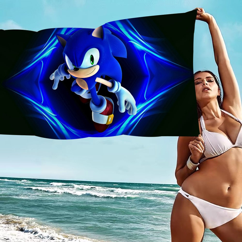 Anime Sonic Pattern Anime Beach Swimming Towel Soft Absorbent Washcloth Children's Gifts for Kids Travel Camping Gym