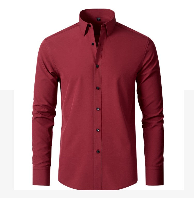 Plus Size 7XL 6XL High Elasticity Seamless Spandex Shirt Men Long Sleeve Slim Fit Casual Solid Color Social Formal Dress Shirts