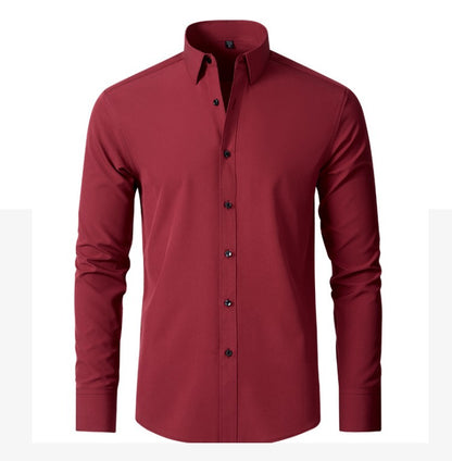 Plus Size 7XL 6XL High Elasticity Seamless Spandex Shirt Men Long Sleeve Slim Fit Casual Solid Color Social Formal Dress Shirts