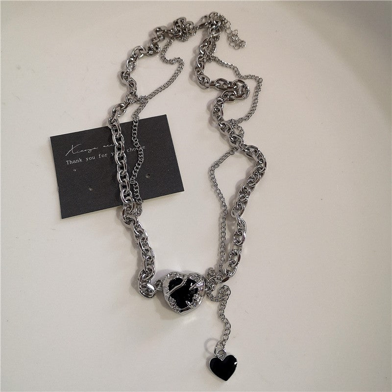 Punk Rock Black Heart Cross Pendant Chain Necklace For Men Women Cool Hip Hop Street Vintage 90s Y2K Grunge Goth Accessories