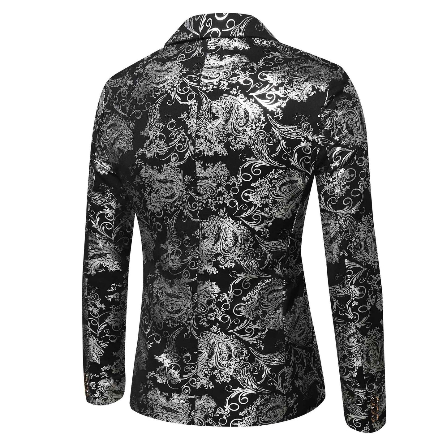 Men's Slim Fit Print Blazer Jacket 2025 Fashion Handsome Business Casual Silver Stage Show Suit Small Menswear