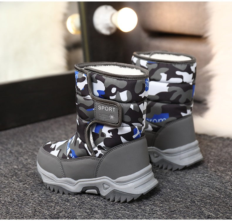 2025 Winter Children Shoes Plush Waterproof Fabric Non-Slip Girl Shoes Rubber Sole Snow Boots Fashion Warm Outdoor Boots