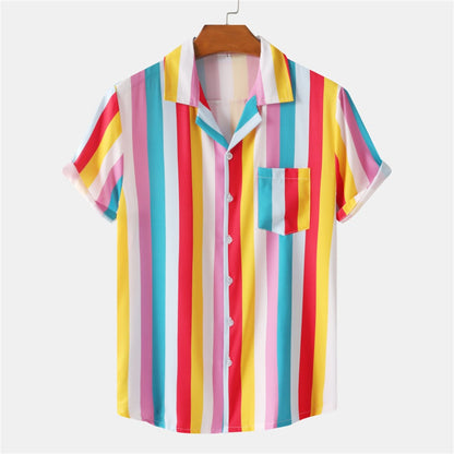 Summer Men Stripe Casual Shirts Hawaiian Beachwear Streetwear Fashion 3d Print Short Sleeve Holiday Imported Clothing Floral