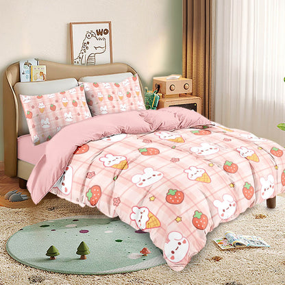 3PCS Cartoon Grid Rabbit Theme Series Bedding Set Full Size Kids,Rabbit Comforter Cover for Boys Girls Bedroom Decor