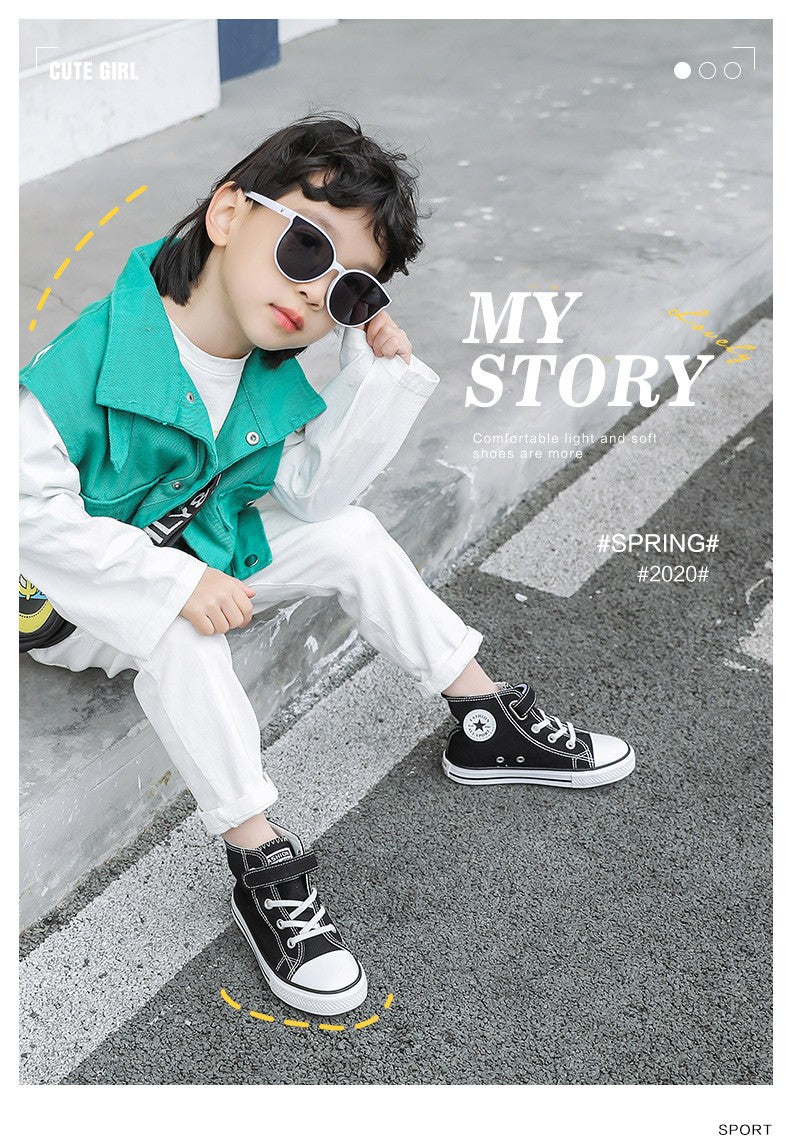 Children Canvas Shoes High-Top Boys and Girls Shoes White Board Shoes Small White Shoes New Kindergarten Baby Cloth Shoes