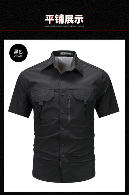 Summer Men Short Sleeve Shirt Men Breathable Tactical Work Shirt Tops Outdoor Casual Quick Dry Multi-pocket Camping Cargo Shirts