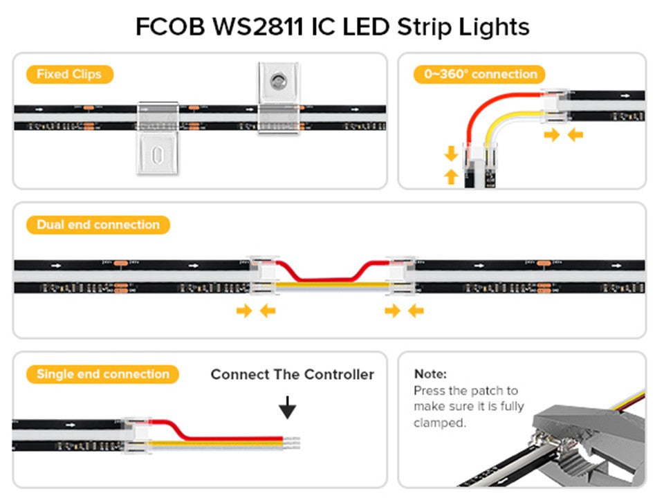 FCOB LED Light Strip Pixel Addressable 630 720 LEDs RGB Dream Full Color 12mm DC12V 24V WS2811 High Density Flexible COB Light