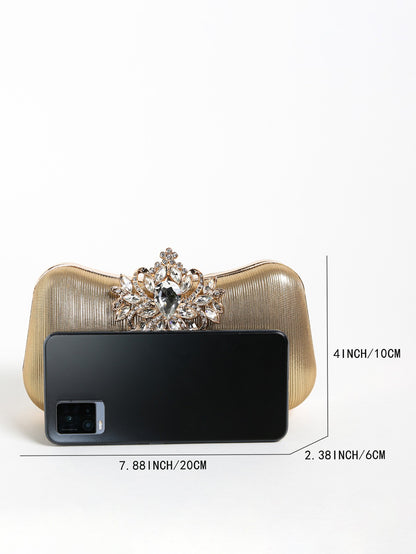 Luxury Rhinestone Evening Bag For Carnaval, Shiny Wedding Dress Purses,  Glamorous,Elegant,Exquisite Small Rhinestone Decor Boxy