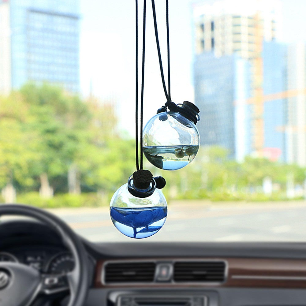 Pingente de Carro de Vidro Vazio com Perfume para Pendurar, Frasco de Decoração Interior Automotivo com Flor, Recipiente de Perfume com Tampa de Madeira