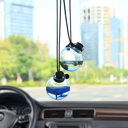 Pingente de Carro de Vidro Vazio com Perfume para Pendurar, Frasco de Decoração Interior Automotivo com Flor, Recipiente de Perfume com Tampa de Madeira