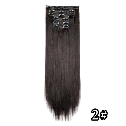 Apliques de Cabelo Natural de 24 Polegadas Cabelo Sintético para Mulheres Kit de Fios de Cabelo 16 Tic-Tacs em 6 Peças Apliques Mechas de Cabelo