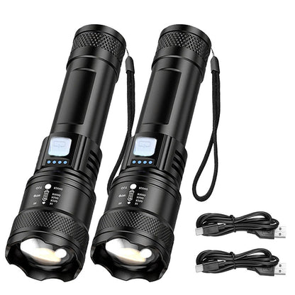 Tactical LED Flashlight 2000LM USB Rechargeable Waterproof Grade Zoom Torch Bright Portable Emergency Light for Camping Outdoor