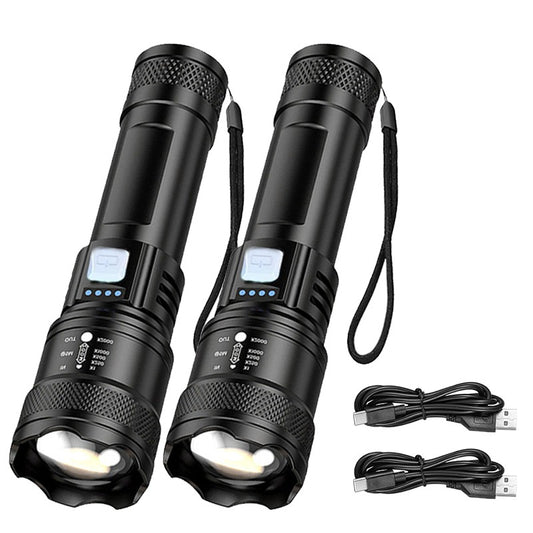 Tactical LED Flashlight 2000LM USB Rechargeable Waterproof Grade Zoom Torch Bright Portable Emergency Light for Camping Outdoor