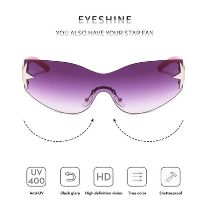 New Y2K Rimless Punk Sunglasses Goggle Women Men Luxury Brand Wrap Around Sun Glasses Five Star Eyewear Sports One Piece Shades