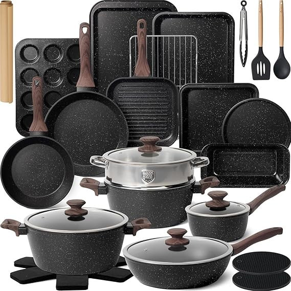 Pots and Pans Set Non Stick 31 Piece Kitchen Nonstick Cooking Cookware Sets with Grill Pan Saucepan Baking Sheet Utensil