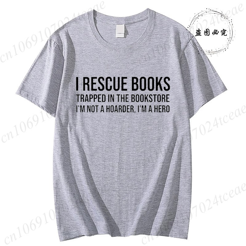 I Rescue Books Print T-Shirts Trend Women Fashion Clothing Graphic T-shirts Clothes Christmas Female Shirts Lady Casual Clothing