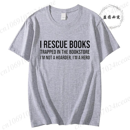 I Rescue Books Print T-Shirts Trend Women Fashion Clothing Graphic T-shirts Clothes Christmas Female Shirts Lady Casual Clothing