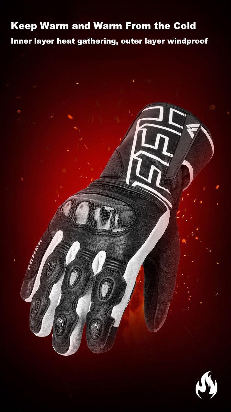 Luvas de Inverno FEHER para Moto Couro Touchscreen Quente Impermeável Junta de Dedo em Fibra de Carbono Luvas de Motociclismo