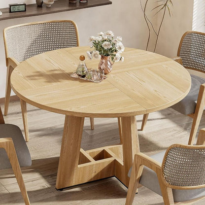 Dining Table for 4, 47 Inch Farmhouse Kitchen Table with Pedestal Base, Rustic Wooded Dinner Table for Dining Room Kitchen