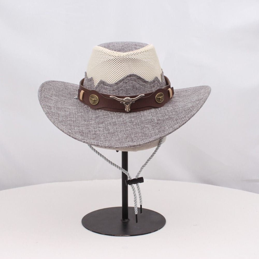 Wide Brim Western Cowboy Hats Ethnic Style Visor Cap Sunscreen Bucket Hat Mesh Knight Hat Sun Protection Fisherman Cap Travel