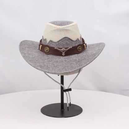 Wide Brim Western Cowboy Hats Ethnic Style Visor Cap Sunscreen Bucket Hat Mesh Knight Hat Sun Protection Fisherman Cap Travel