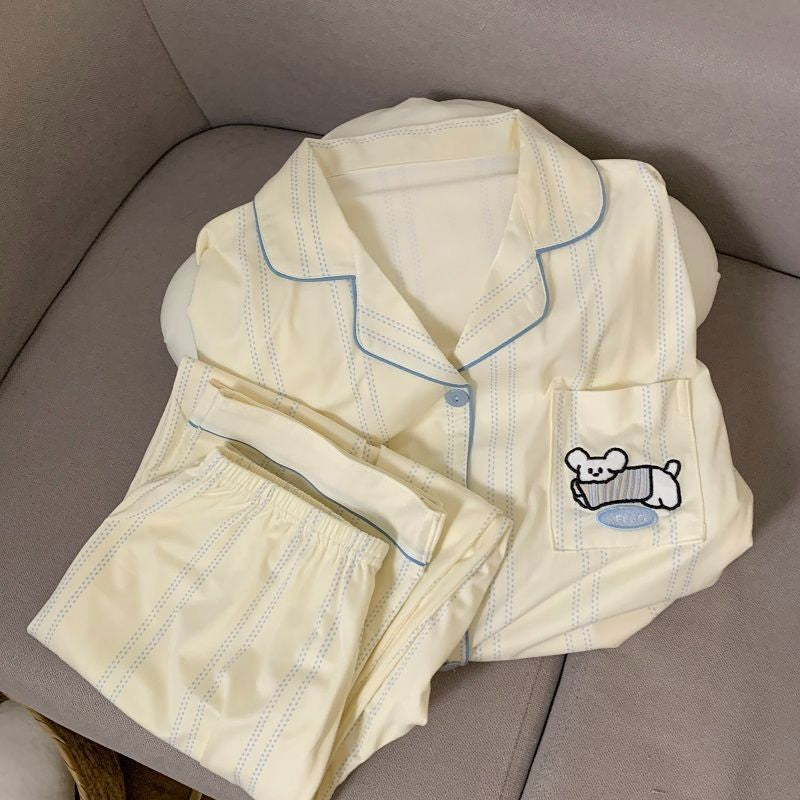 Cartoon Dog Letter Plaid Print Pajama Sets for Women Plus Size Sweet Cute Harajuku Style 2PC Set Sleepwear Autumn New Homewear