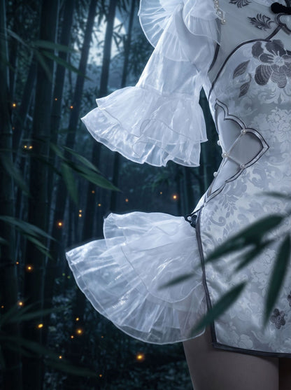 Naraka Bladepoint Yin Ziping Cosplay Costume Jade Ice Heart White Cheongsam Dress Cute Lolita Game Outfit Halloween Carnival