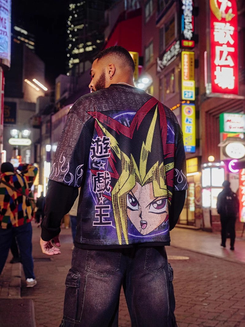 Young American oversized T-shirt summer new casual sports fitness quick drying breathable printed large mesh short sleeved shirt